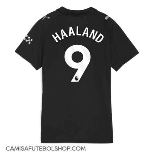 Camisa de time de futebol Manchester City Erling Haaland #9 Replicas 2º Equipamento Feminina 2025-26 Manga Curta